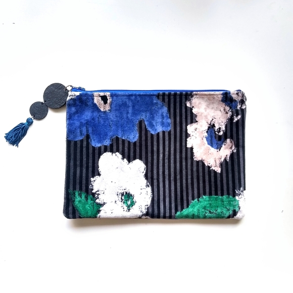 Modern Handmade Floral Velvet Zipper Pouch